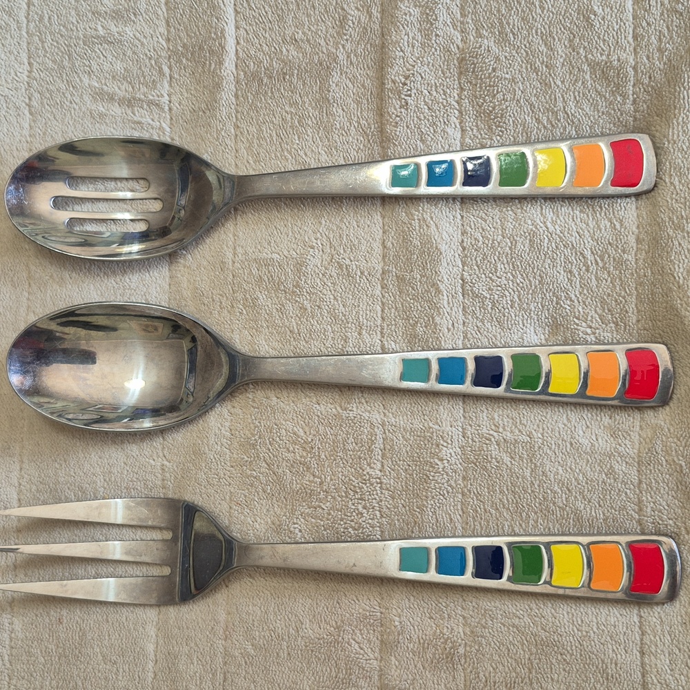Fiesta Celebration Rainbow 3-Piece Serving Utinsils Fork Spoon Slotted Spoon